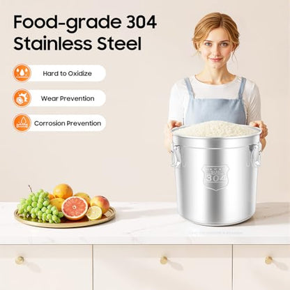 48L/12.68 Gal Stainless Steel Food Storage Container with Lid - size: 12.68 gal