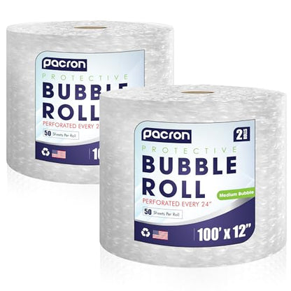Bubble Roll Wrap 12" x 100', 2-Pack 5/16" Perforated Medium Cushioning - size: 100x12 | Perf 24 | 2 Rolls
