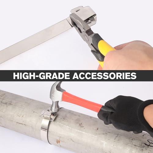 304 Stainless Steel Packaging Packing Machine Kit 3/4" x 100 ft Banding Coil, 100pcs Ear Lokt Buckles, 1pc Strapping Tensioner, 1pc Hammer, 1pc Pliers and One Pair of Gloves Included by LOCXVE