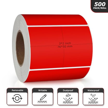 Red Rectangle Labels 3" x 2" Color Coding Stickers Roll 500 Pcs - color: Red