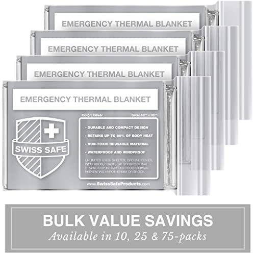 Swiss Safe Emergency Blanket for Camping, Car, First Aid, Survival, 75 pack - color: Silver, size: 75 pack