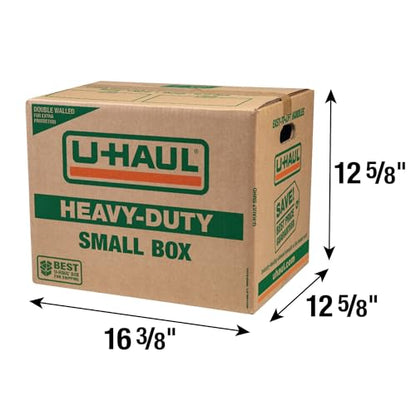 11-Piece U-Haul Small Heavy-Duty Double Wall Moving & Shipping Boxes - Pack of 10 Boxes with Handles - 16-3/8” x 12-5/8” x 12-5/8” (L x W x H) - 1 Bonus Roll of Packing Tape