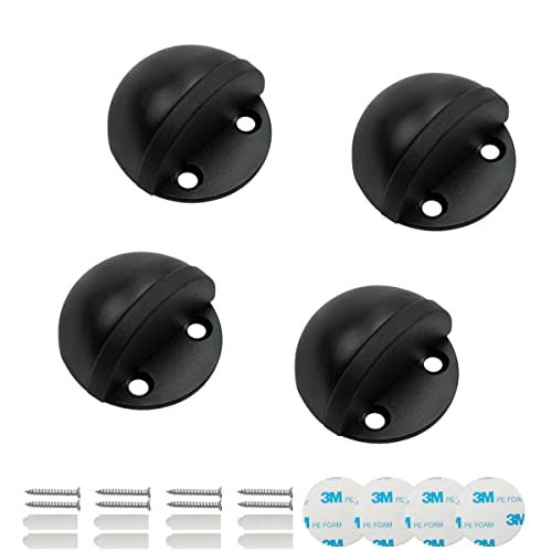 SANATO 4 Pack Black Low Dome Floor Mounted Stainless Steel Door Stop Self-Mounted and Screw-Mounted - size: 4 Pieces