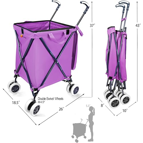 Wellmax Folding Shopping Cart with Canvas Bag & Cover, Holds 120 lb, Purple - color: Purple