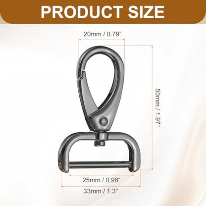 HARFINGTON 2Pcs Detachable Snap Hook Swivel Clasp 1" D Ring with Swivel Lobster Claw Clasps Hook for Purse Strap Keychain Bag DIY Craft, Gunmetal - color: Gunmetal, size: 1"