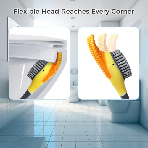 Duck-Shaped Toilet Brush Set – Flat Silicone Brush Head with Side Bristles for Deep Cleaning, Non-Stick, Hidden Plunger, Wall-Mount Holder(White) - color: White