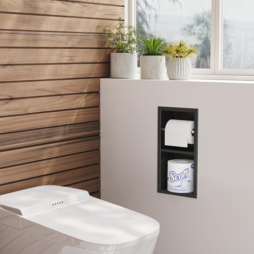 Neodrain Matte Black Recessed Toilet Paper Holder,Dual Rolls - color: Matte Black, size: 6X12In