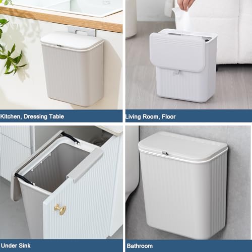 Kitchen Compost Bin Cabinet Hanging Small Trash Can with Lid 2.4 Gallon - color: grey