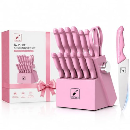 imarku 14-Piece Kitchen Knife Set, High-Carbon Stainless Steel,Pink - color: Pink, size: 14 Pcs