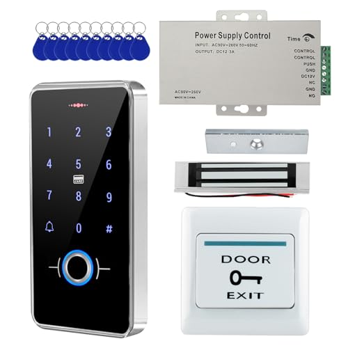IP68 Waterproof Outdoor Fully Fingerprint Door Access Control System Kit – RFID Keypad Entry with 180KG/LBS Magnetic Lock, 13.56MHz, DC12V Power Supply, Exit Button & 10 Key Fobs - style: F20-set-180Kg