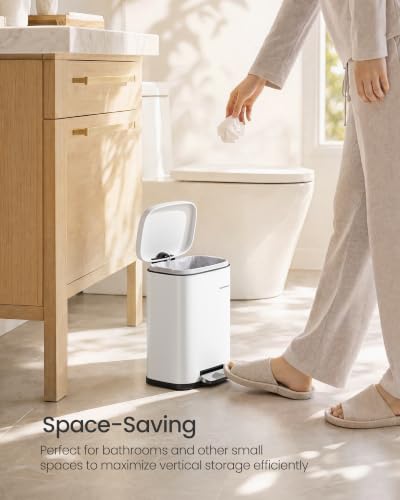 SONGMICS 1.3 Gallon (5 L) Trash Can, Stainless Steel, Step-On Pedal - color: White, size: 1.3 Gal.