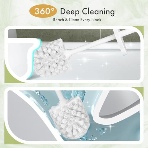 Toilet Bowl Brush and Holder Set 2 Pack with 4 Extra Brush Heads (White) - color: White