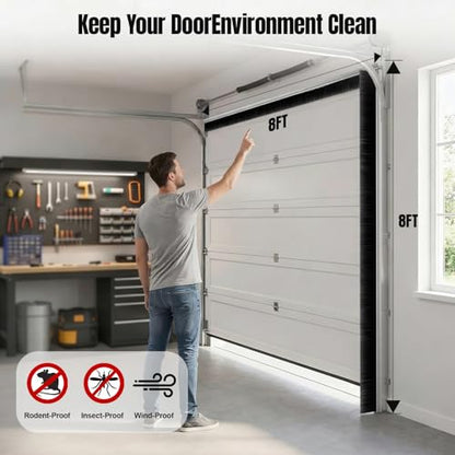 8 x 8ft Garage Door Brush Seal Kit, 3" Heavy Duty Nylon Brush with Aluminum Track for Roll Up, Commercial & Barn Doors, Blocks Dust, Drafts, Energy Saving - size: 3" Brush Seal for 8x8ft Door