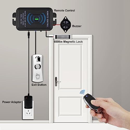 YiToo Access Control 180kg/350lbs Electric Magnetic Door Lock Kit System 433MHz Remote Control with Matal Exit Button Buzzer - style: With 350lbs Magnetic Lock