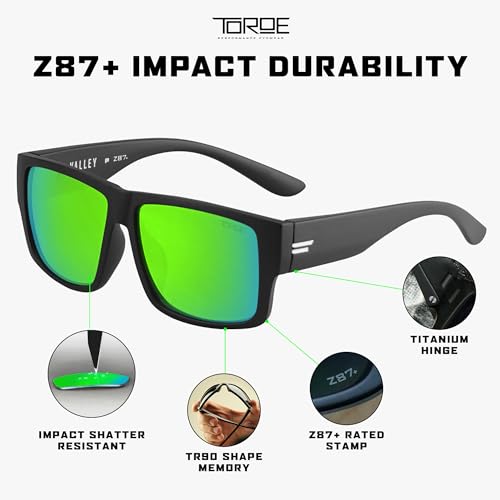 TOROE VALLEY Polarized z87+ Men Sunglasses - color: Matte Black | White Emblem | Midnight Green