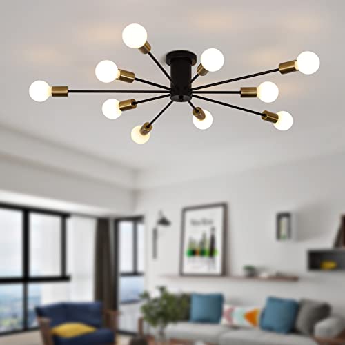 Garwarm 10-Light Sputnik Ceiling Light Fixture, Modern Sputnik Chandelier - color: 10 Lights/Black and Gold