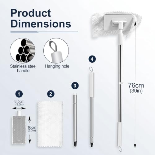 Masthome Snap Grip Mini Mop with Built-in Squeegee,30" Hands Free Clamp Mop - color: White Mini