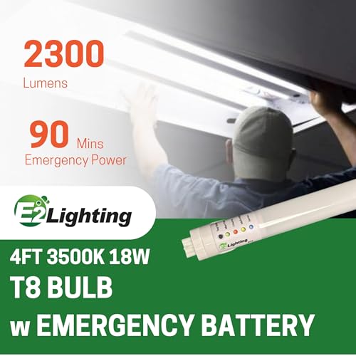 E2 LIGHTING Emergency T8 LED Tube Light, 4FT, 2 in 1, 18W 2319lm 3500K - color: 3500k, size: 4 Feet