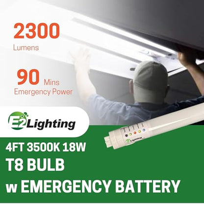 E2 LIGHTING Emergency T8 LED Tube Light, 4FT, 2 in 1, 18W 2319lm 3500K - color: 3500k, size: 4 Feet
