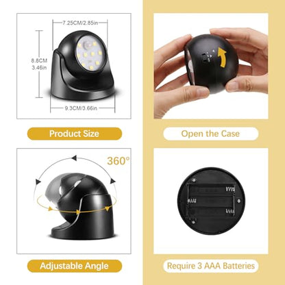 6000K Battery Motion Sensor Light Outdoor Waterproof Wireless LED Battery Powered Wall Light Auto On/Off Night Light 2 Pack Cool White