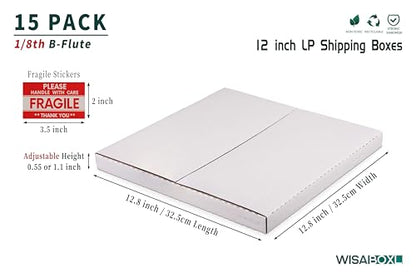 Vinyl Record Mailers, 12.8x12.8x1 inch LP Album Shipping Boxes - size: 15 Pack