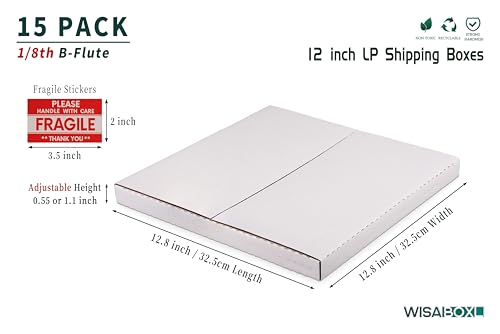 Vinyl Record Mailers, 12.8x12.8x1 inch LP Album Shipping Boxes - size: 15 Pack