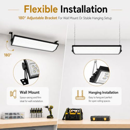 LED Shop Lights, 125W 17500LM Double-Sided Linkable Garage Lighting 2 Pack