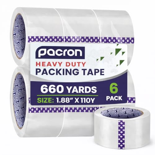 Clear Packing Tape Heavy-Duty Wrapping Tape - 55-Yard Length, Strong Adhesive Rolls for Moving Boxes, Office Packaging, Storage Organization & Warehouse Shipping (Heavy Duty (1.88 x 110), 6 Rolls) - size: 6 Rolls, style: Heavy Duty (1.88 x 110)