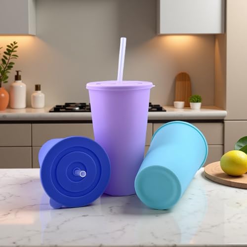 32 oz Cup with Lid Straw set of 8, Reusable Plastic Tumblers Pastel - color: Pastel Color