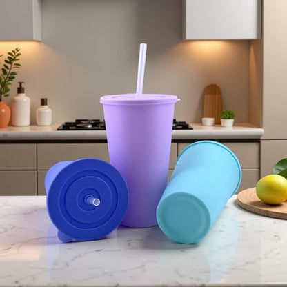 32 oz Cup with Lid Straw set of 8, Reusable Plastic Tumblers Pastel - color: Pastel Color