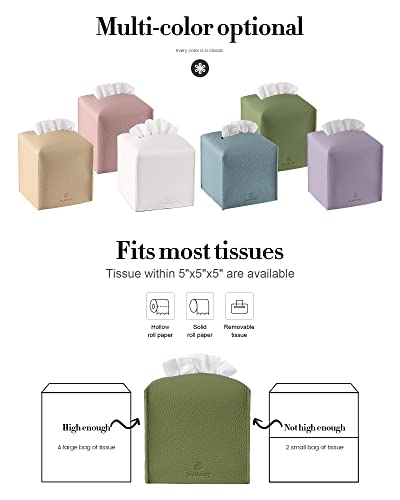 Tissue Box Cover, Jeethemy Square PU Leather Tissue Box Holder, Modern Tissue Case Facial Paper Organizer Dispenser，5X5X5'',Double Green - color: Double Green