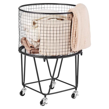 VEVOR Laundry Basket with Wheels, Metal Storage Cart Deep Set Rolling Mesh Laundry Hamper, 60 LBS Large Load Capacity, 17" x 17" x 24", Black - size: 16.9"D x 16.9"W x 24.2"H