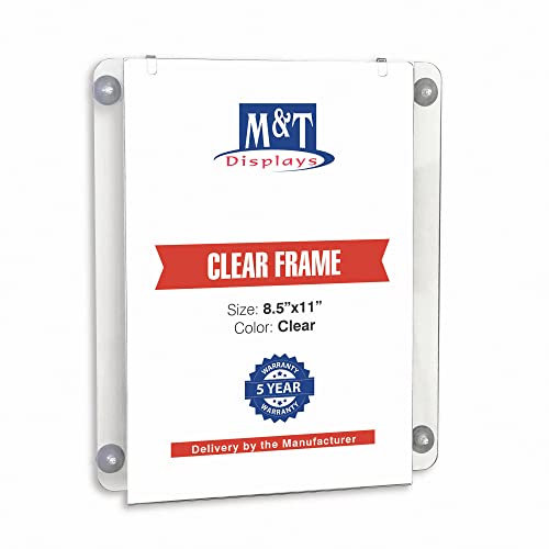 M&T Displays Premium 8.5x11 Acrylic Window Sign Holder | Double Sided Clear Portrait Display Frame with 4 Suction Cups | Anti-Glare for Storefronts, Doors, Glass - Easy Poster & Menu Change - size: 8.5x11 Portrait
