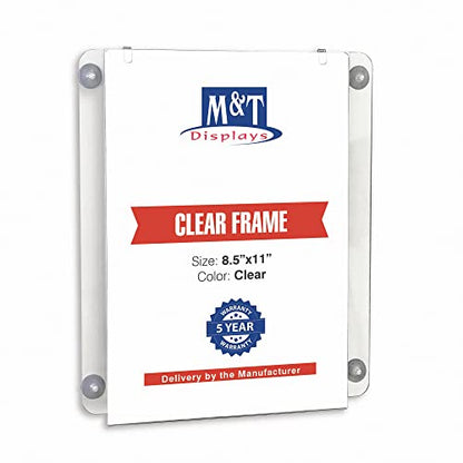 M&T Displays Premium 8.5x11 Acrylic Window Sign Holder | Double Sided Clear Portrait Display Frame with 4 Suction Cups | Anti-Glare for Storefronts, Doors, Glass - Easy Poster & Menu Change - size: 8.5x11 Portrait