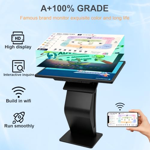 32 inch Touch Screen Kiosk, Android System, Install APP, Browser, Digital Signage Kiosk, K-Style Stand Digital Signage Display, Interactive Display Mall Navigation/Advertising/Retail Store - color: Black