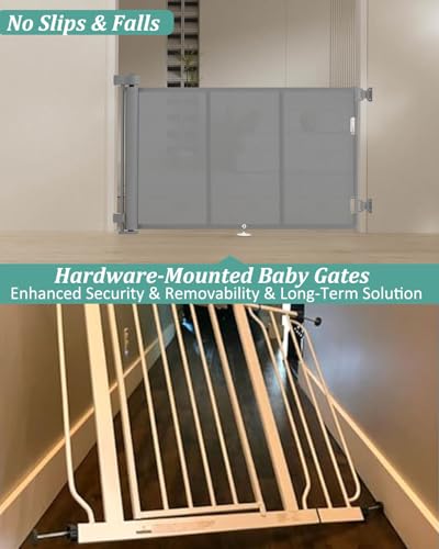 Miumoon 71 inch Reinforced Retractable Baby Gates 34 inch Tall - color: Gray, size: 34" Tall x 71" Wide