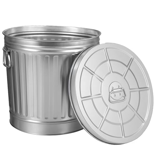 Gardenised Round Galvanized Steel, 7 Gallon Trash Can with Lid - Durable Metal Bucket for Backyard, Lawn, Garden and Yard Use - Weather-Resistant Garbage Can for Indoor and Outdoor, 13 inch - size: 7 Gallons