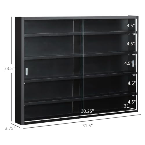 HOMCOM 5-Tier Wall Mounted Display Cabinet Glass Doors Black - color: Black