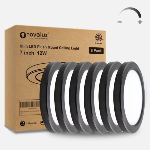 ETL 7 inch Small LED Flush Mount Ceiling Light Dimmable,5000K Daylight Ultra Slim Round Flat Panel Ceiling Light Fixture,Modern Ceiling Lamp for Closet,Kitchen,Bathroom 6 Pack Black - color: Black, size: 7 inch-6 Pack