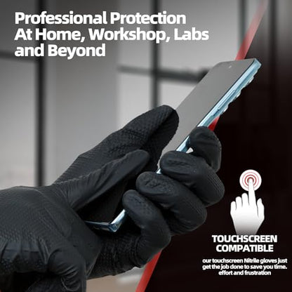 Jointown Upgraded 10 Mil Heavy Duty Nitrile Gloves, Mechanic Gloves Nitrile Disposable, with Raised Diamond Texture - size: Large