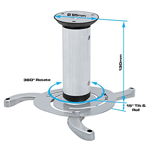Cmple - Universal Adjustable Ceiling Projector Mount, 360 Degree Swivel Rotatable Projector Bracket - Max 22lbs (Silver) - color: 22LB - 12.5Inch