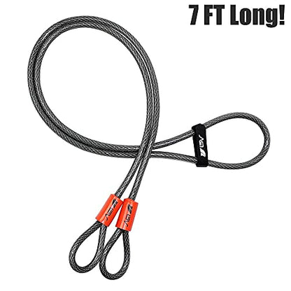 BV 7FT Heavy-Duty Security Cable Lock with Loops – Extra Thick 10mm (3/8") Braided Steel, Cut-Resistant & Weatherproof Wire Cable for Padlock, Gate, Bike, Motorcycle & Outdoor Equipment - color: Single, style: 7 FT