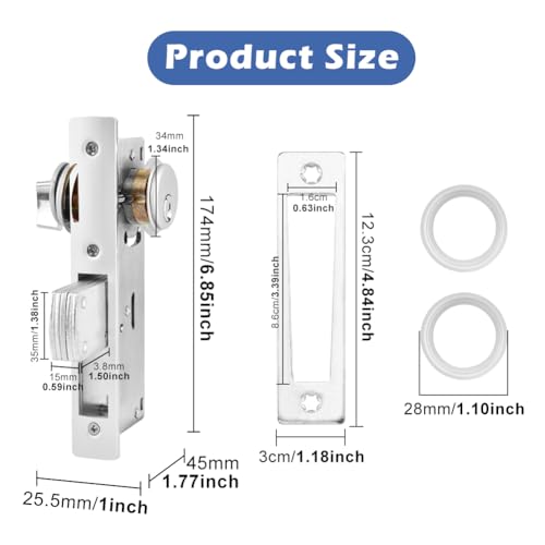 Storefront Mortise Door Lock, Commercial Mortise Lock with Lock Cylinder Aluminum Door Locks Double Cylinder Hook Deadbolt Lock Set for Storefront Entry Doors