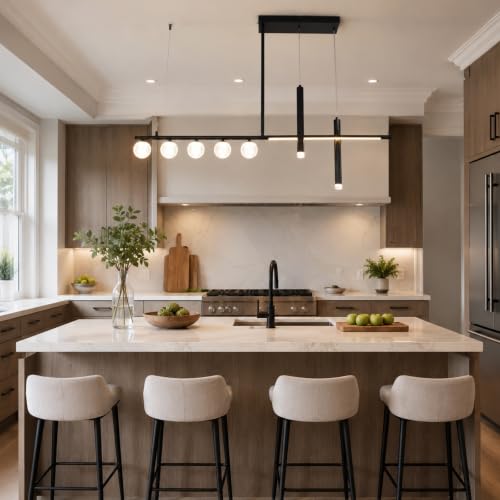 Siittoo Modern Linear Chandelier, LED Kitchen Island Pendant Light - color: 47 in/Black/6-lights-Dimmable
