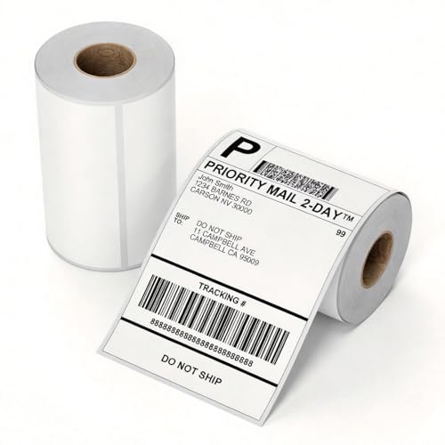 Phomemo 4x6 Thermal Label 2 Rolls 250PCS/Roll, Shipping Labels Pack of 500pcs 4x6 Roll Labels, Compatible with Phomemo, Zebra, Rollo, Jadens and Other Thermal Printers - color: White-250*2