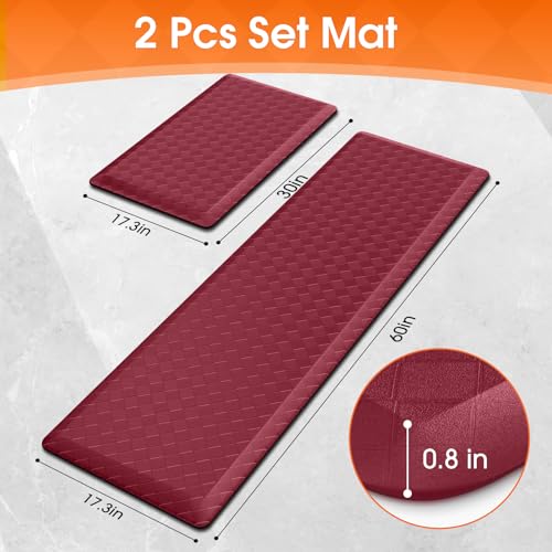 TranquilRelax 4/5 Inch Cushioned Anti Fatigue Kitchen Mats, Burgundy - color: Burgundy, size: 2-Piece | 28"+59" | Extra Thick