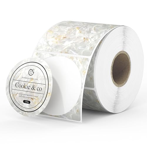 MUNBYN 2 Inch White Round Shell Texture Thermal Labels, 500 Labels/Roll - color: Gold White, size: 2"
