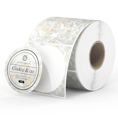 MUNBYN 2 Inch White Round Shell Texture Thermal Labels, 500 Labels/Roll - color: Gold White, size: 2"