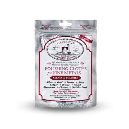 Cape Cod Polishing Cloths for Fine Metals | Jewelry Cleaner and Tarnish Remover | Silver Polishing to a Brilliant Shine | Foil Pack of (2) 4x6 Polishing Cloths