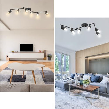 BoostArea LED 6 Light Track Lighting Kit, Black 6 Way Ceiling Spot Lighting, Flexibly Rotatable Light Head for Kitchen, Living Room, Bedroom, GU10 Bulb Not Included - color: 6 Light